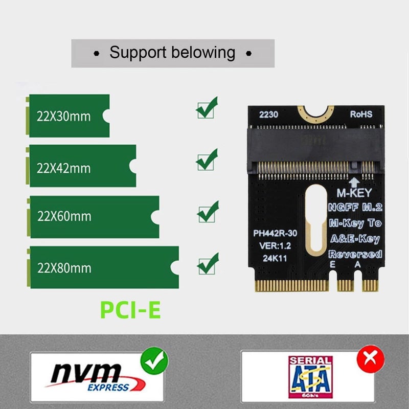 CY Card 2230 NGFF A+E-Key Male to NVME M-Key Female Extension PCI-E 4.0 Adapter with Bracket for Laptop Mainboard SSD 2280 - Image 4